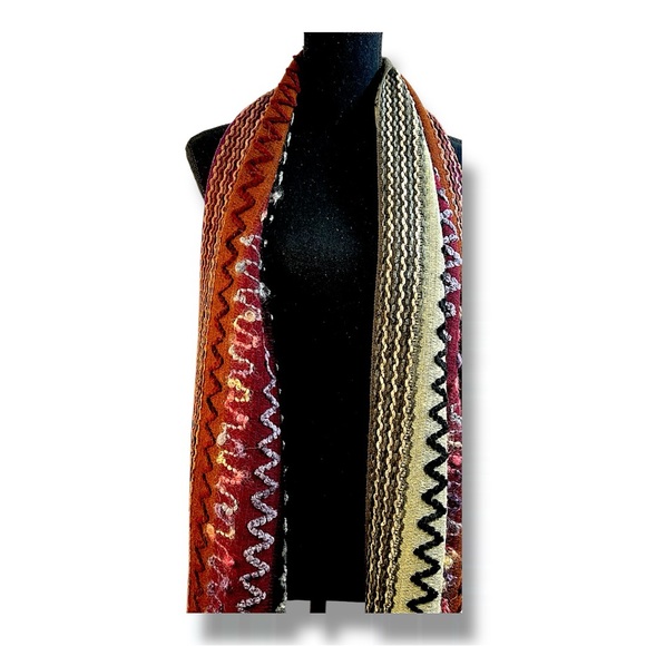 Multi color sequin boho scarf or wrap in berry rust cream brown and black - Picture 4 of 13